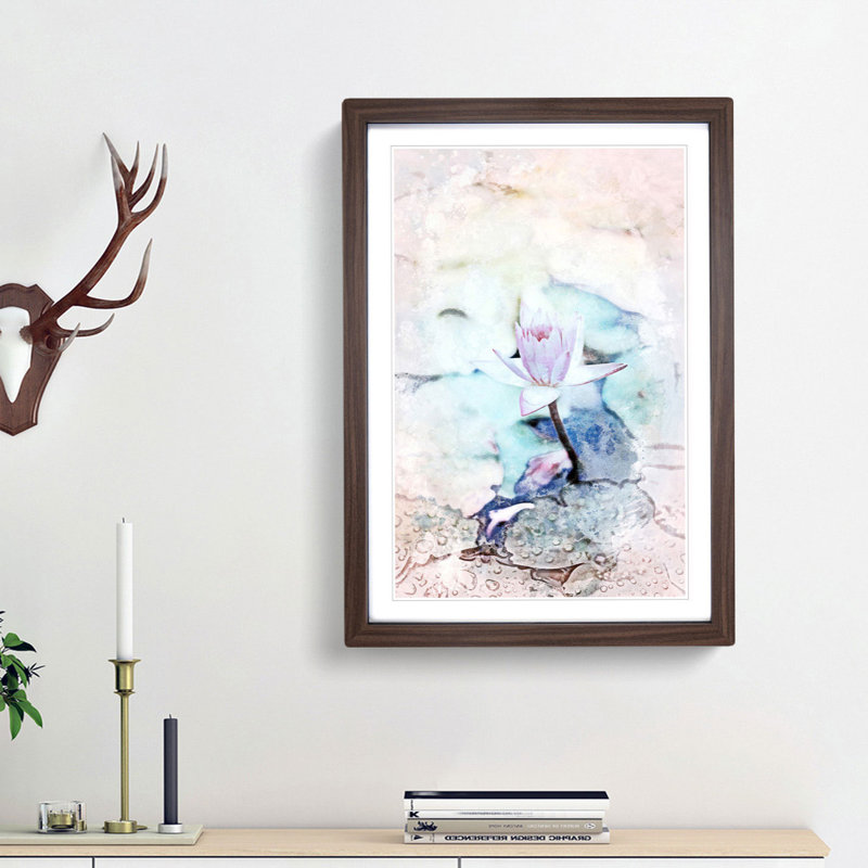 Pale Pink Water Lily in Abstract - Picture Frame Graphic Art Print, 36cm H x 27cm W x 2cm D, Walnut Framed