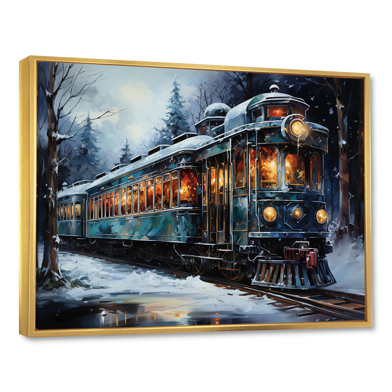 «Christmas Train Journey III - Transport train», reproduction sur toile, H 34 po x l 44 po x P 1,5 po, Cadre flottant doré
