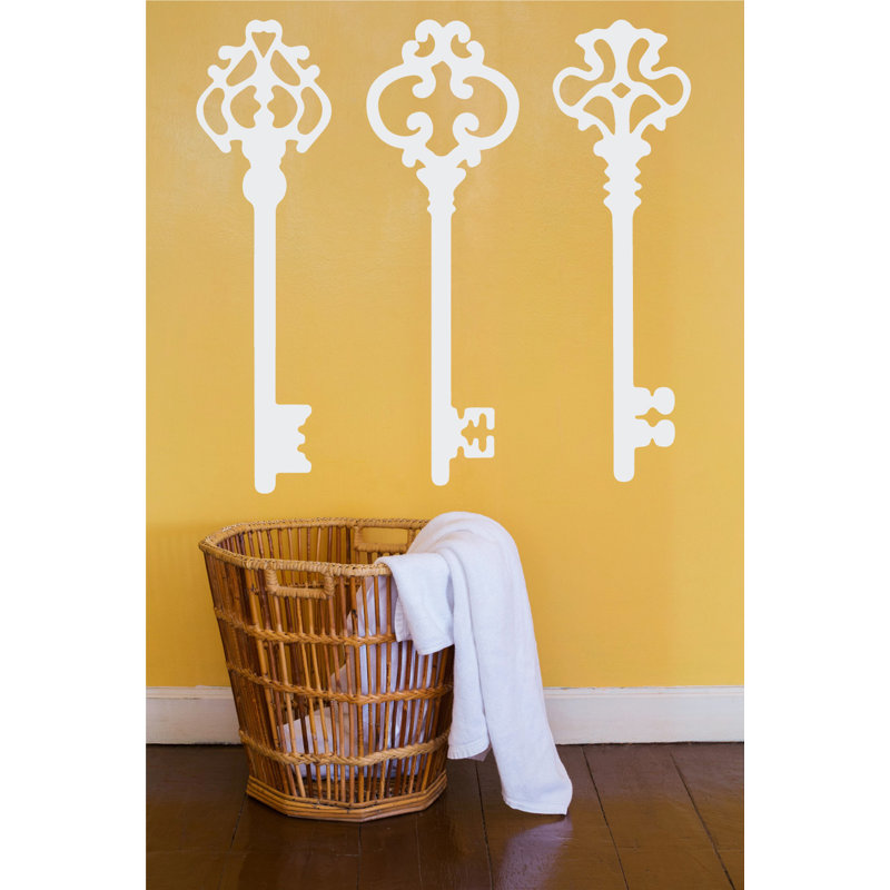 Décalcomanie murale clés squelettes, H 45 po x l 46 po x P 0,01 po, Blanc