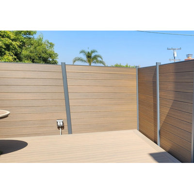 Embossed Brown 6 ft. x 6 ft. Composite Privacy Fence Kit (5 Panels, pronged dig-in holders)