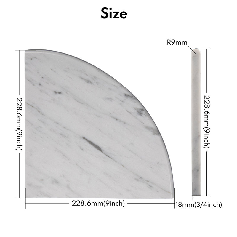  Tablette de coin en marbre Marble, 9 po, Carrare blanc-2