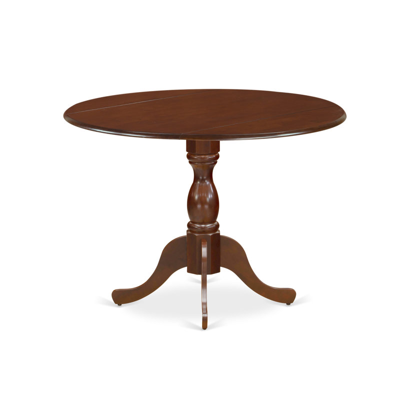 5 Piece Kitchen Table Set for 4 Includes a Round Dining Room Table with Dropleaf and 4 Light Tan Linen Fabric Upholstered Chairs, Mahogany;