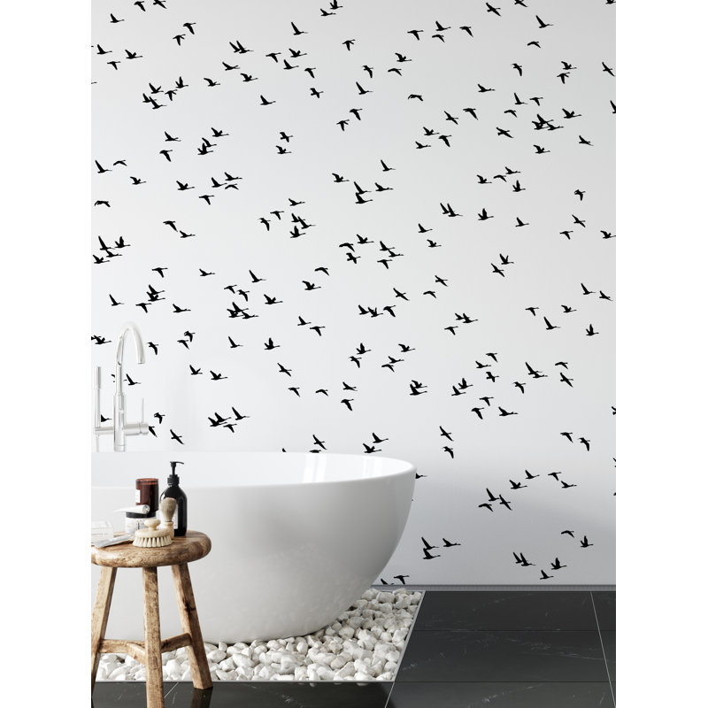Soaring Birds Peel And Stick Mural Wallpaper, Black, 108" L x 96" W