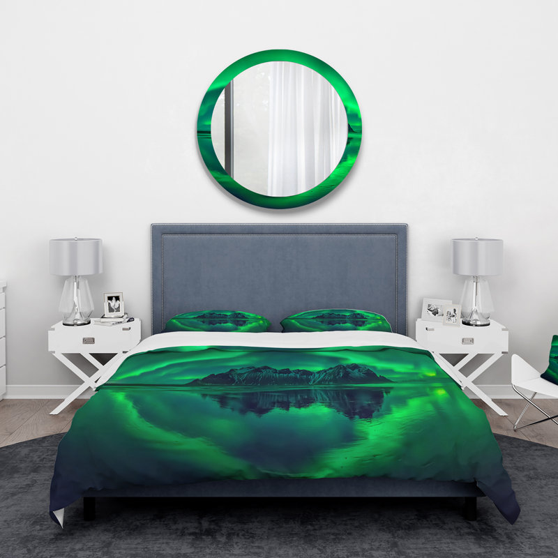 Green Aurora Northern Light - Ensemble de housse de couette nautique et côtier - Polyester en microfibre