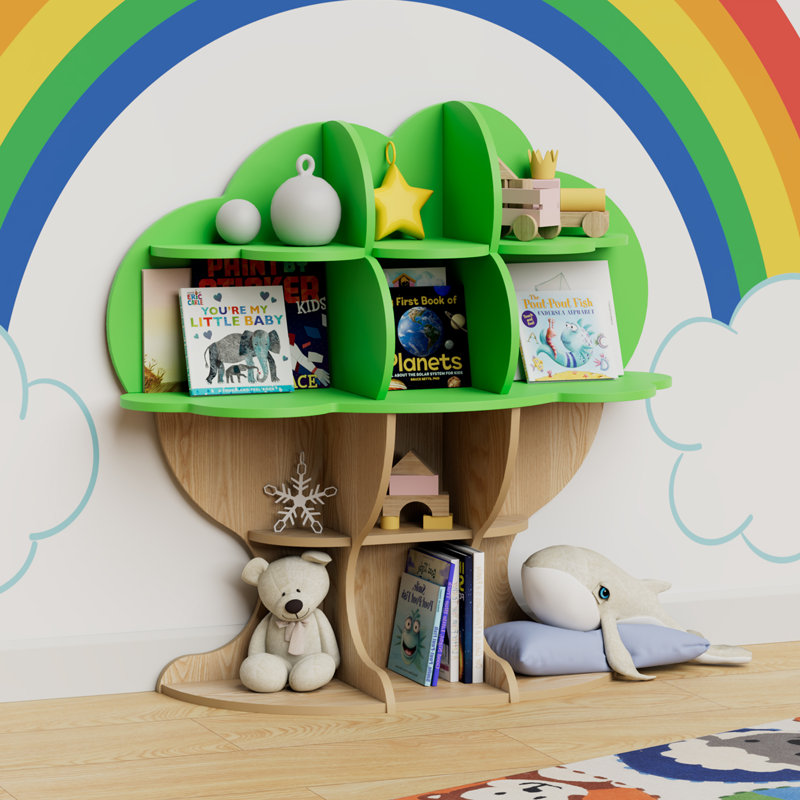 96.5cm H x 96.5cm W Bookcase, Green/Beige