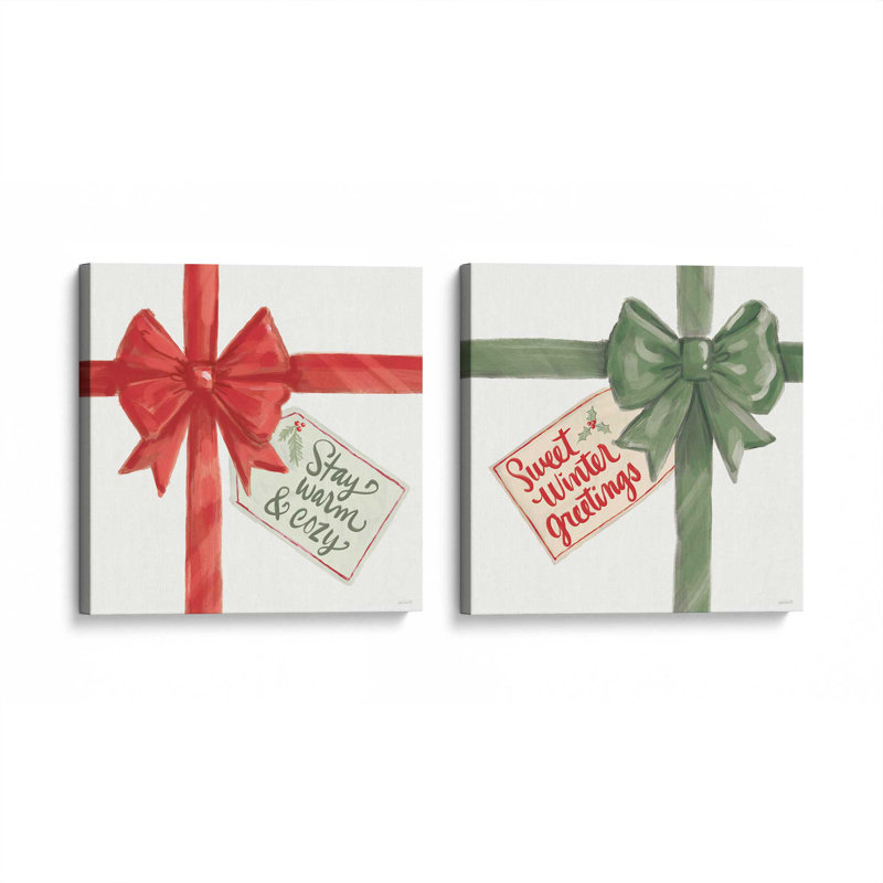 Cozy Holiday Gift, ensemble de 2 impressions sur toile, 12" H x 24" W, Toile tendue, Wrapped Canvas