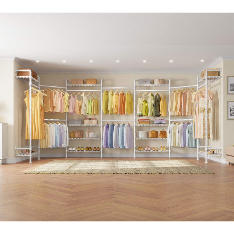 White Industrial Pipe Wall Mounted Closet System with Shelves
