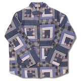 Blue Log Cabin Handquilted Cotton Jacket – Patchworked, Reversible, Soft Cotton Filled, Stylish Jacket for All Seasons
