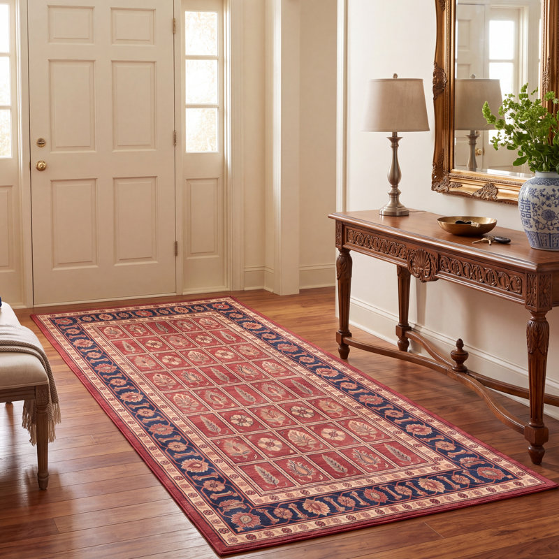 Tapis Troy traditionnel de style persan audacieux, bleu marine, orange, or, vert, crème, ivoire, lavable en machine, à poils courts, adapté à l'intérieur et à l'extérieur, pour salon, chambre, salle à manger, entrée, couloir, bureau