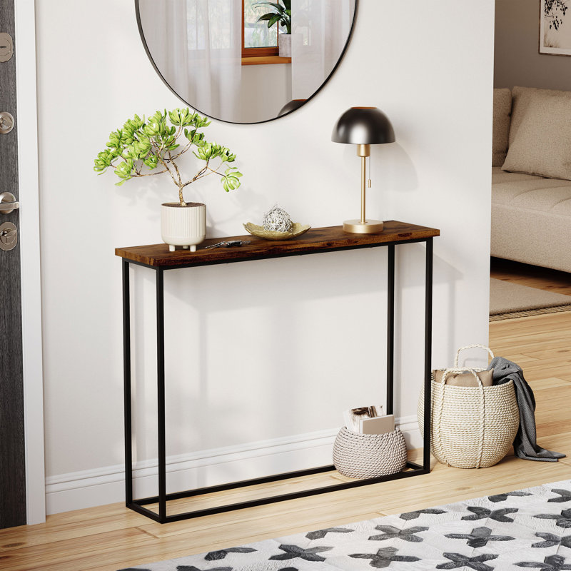 Modern Console Table with Metal Legs – Sleek Hallway Living Room Home Office & Entryway Accent Table, Black, Rustic Brown