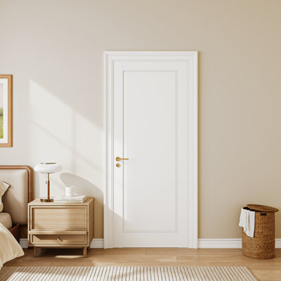 24"X80"1-Panel Shaker Style White Primed Interior Slab Door Pre-Assembled Interior Door For Pantry, Laundry, Closet As Prehung, Bypass, Pocket Door, Not Included Hardware