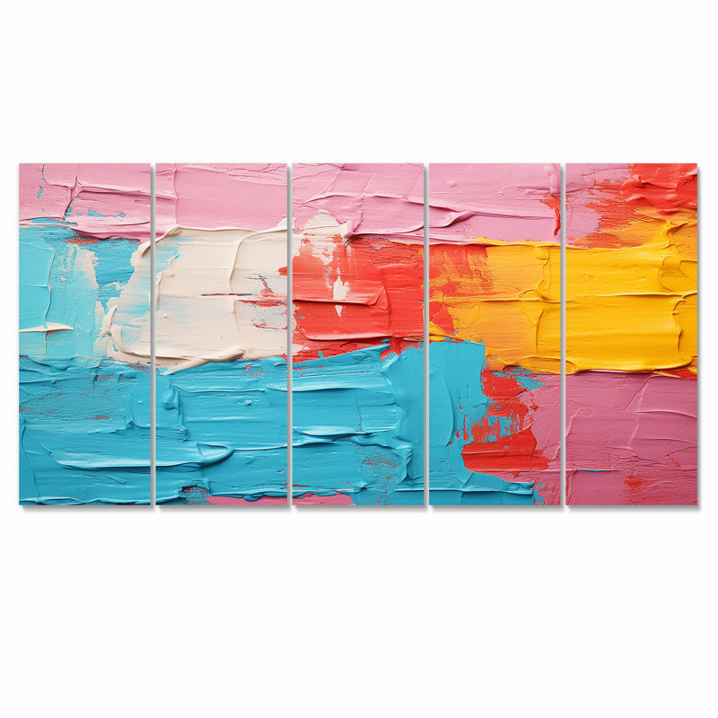 Miami Summer Celebration - Art mural abstrait pour le salon, 5 pièces, H 32 po x l 80 po