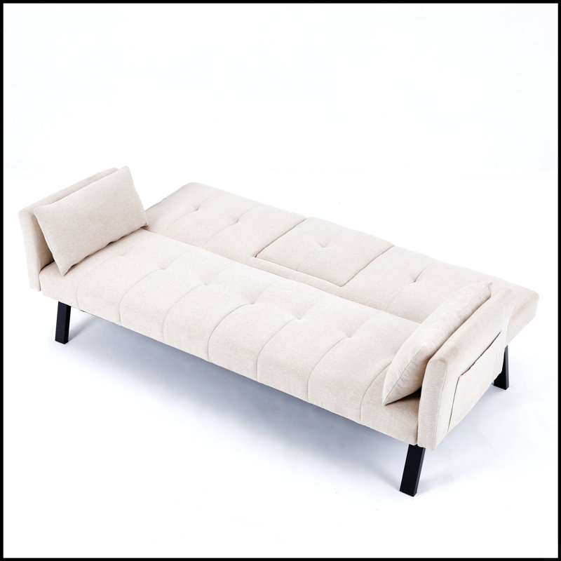 Versatile Cotton Linen Convertible Sofa Bed with Cup Holder and Side Storage for Compact Living Spaces