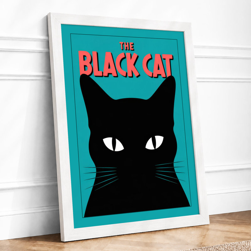 The Black Cat Retro - Framed Print, A4 - 29.7 x 21.0 cm, White