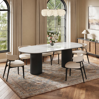 Ensemble de table de salle à manger moderne 78,7 po, table de salle à manger en pierre frittée avec 8 chaises non assemblées