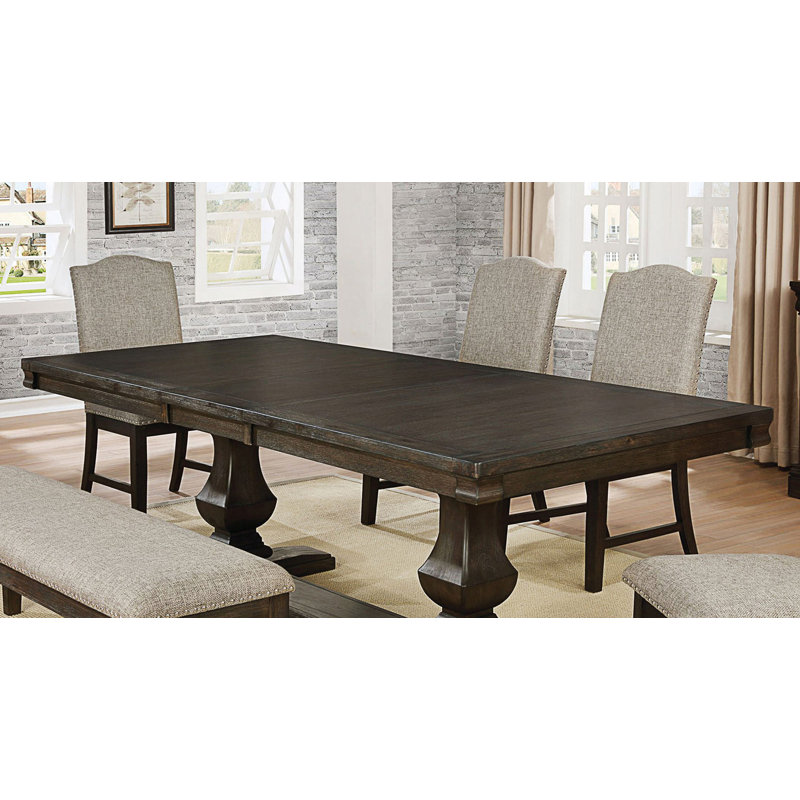 Élégante table de salle à manger à tréteaux à double piédestal avec rallonge