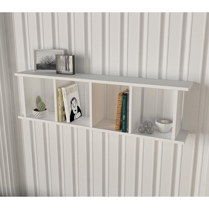Modern White Bookshelf, 47.2 x 13.2 x 13.8 Inches | 100% Melamine Coated Particle Board, Thickness: 0.7 Inches | Wall-Mountable Design with Numerous Shelves for Extra Storage | Stylish & Functional Home Decor