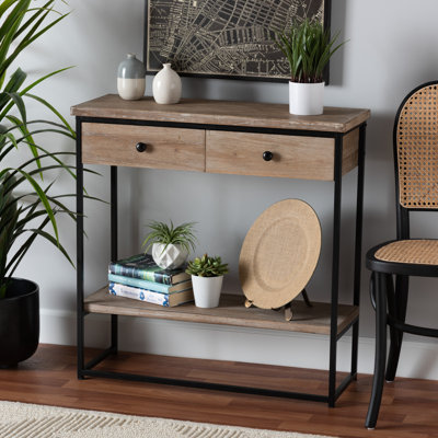 Silas Modern Industrial Wood and Metal 2-Drawer Console Table