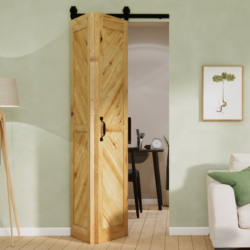 Solid Oak Barn Door with Single Bi-Folding System, Natural Oil