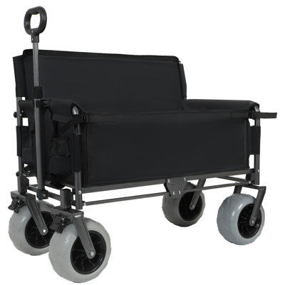 Folding Wagon With Bench Seat & 500 Lbs Capacity-3-In-1 Collapsible Utility Cart With All-Terrain Beach Tires For Camping