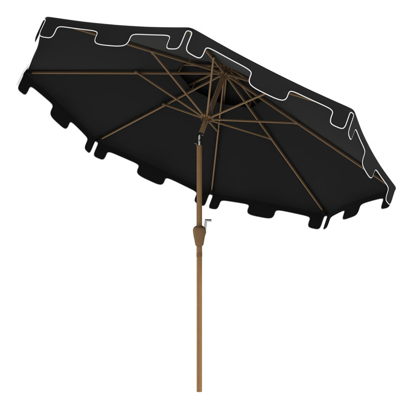 Parasol de patio 9 '- Parasol inclinable et réglable à double plateau à volants pour parasol gris foncé, piscine, 8 nervures, couverture à bouton-poussoir