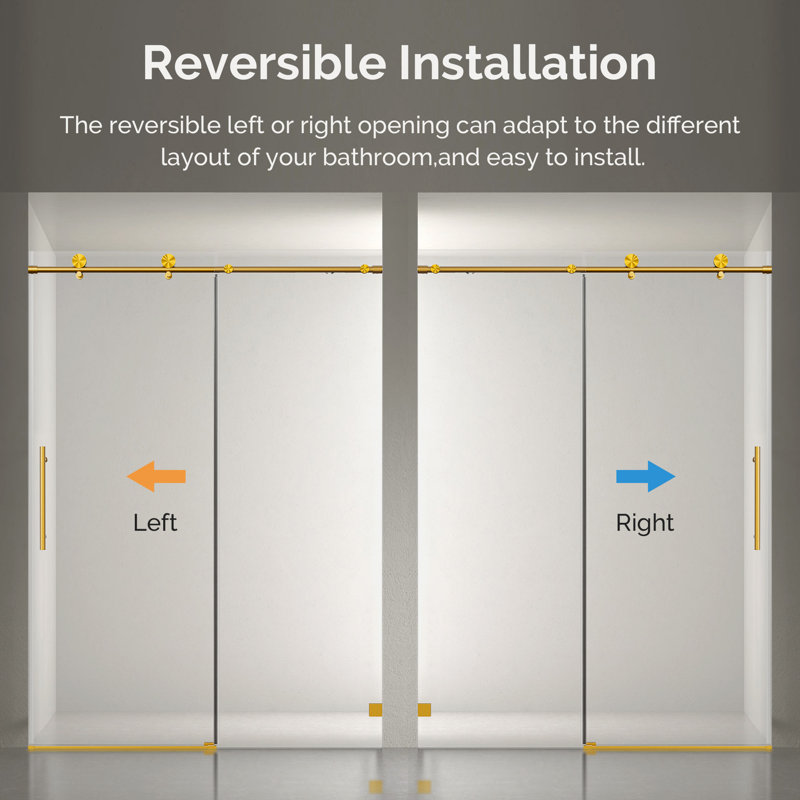 50-54" W x 76" H Frameless Single Sliding Soft-Close Shower Doors, 5/16" Thick SGCC Tempered Glass, Stainless Steel Hardware