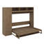 Lit escamotable double avec garde-robe, tiroirs et tablettes ouvertes