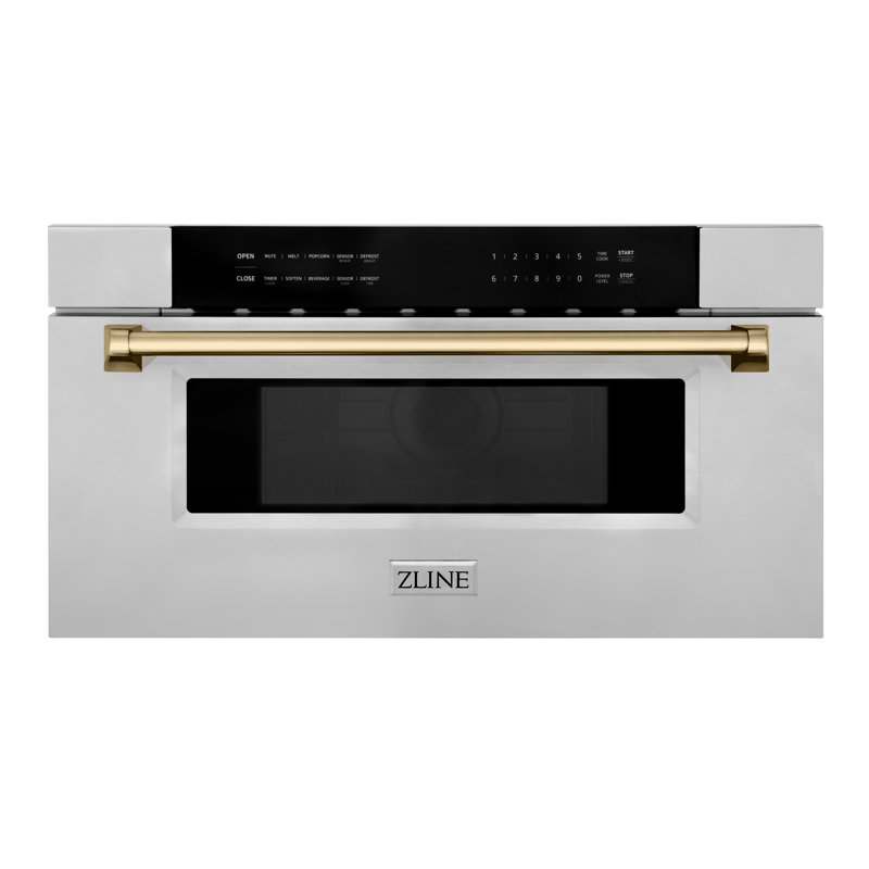 ZLINE Autograph 30 in. Built-In Microwave Drawer in Stainless Steel with Accents, Champagne Bronze
