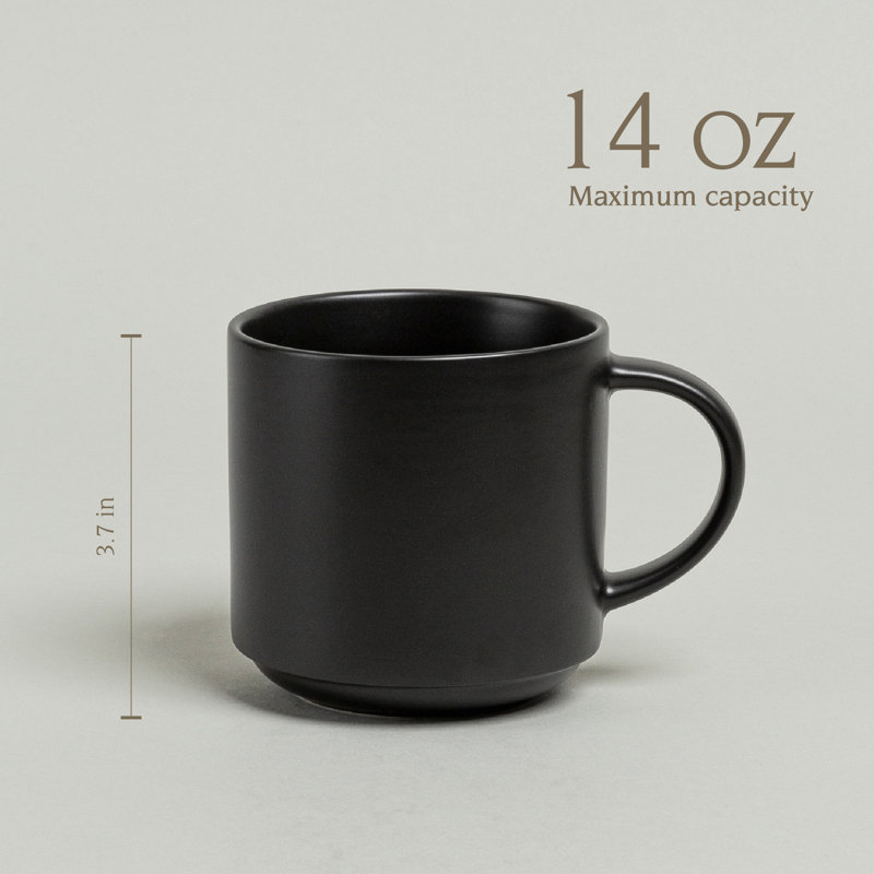 Over&Back Stackable Semi-Matte Hand-Finished Stoneware Mugs, Set of 4, Black