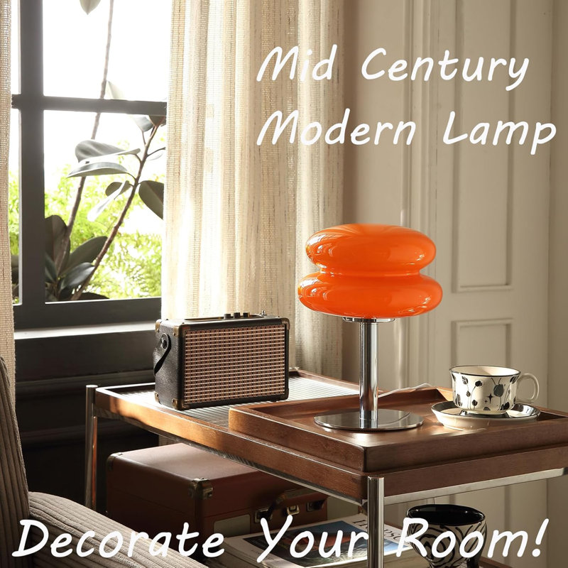Orange Glass Bedside Table Lamp Mid Century Modern
