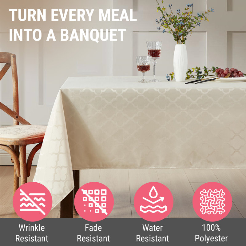 Sarok Rectangle Geometric Jacquard Tablecloth, 84" L x 60" W, Beige