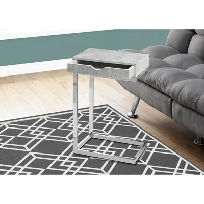 Laminate & Metal C-Shaped Snack Table with Storage Drawer for Living Room & Bedroom