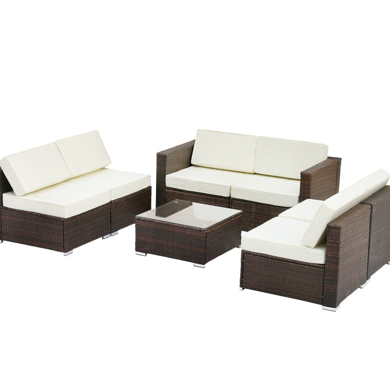 Eimie Rattan 6 - Person Seating Group with Cushions, Brown, White