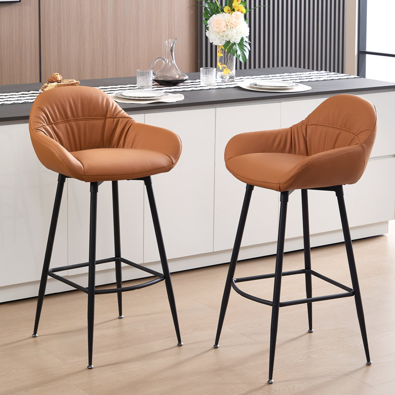 Faux Leather Upholstered Bar Stools, Light Brown