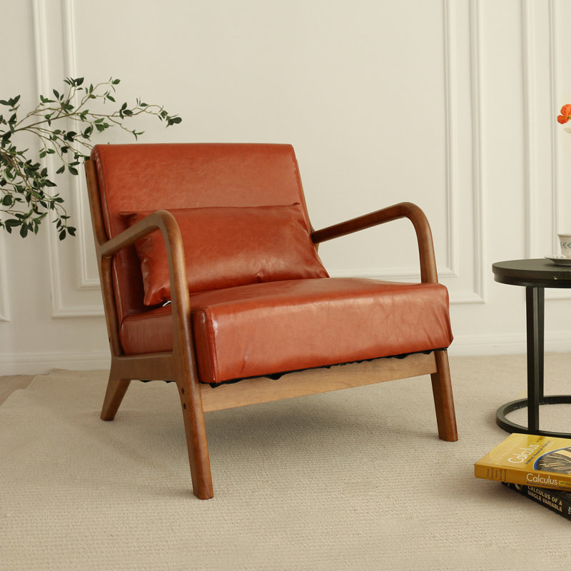Ihar Faux Leather Accent Chair, Orange Faux Leather