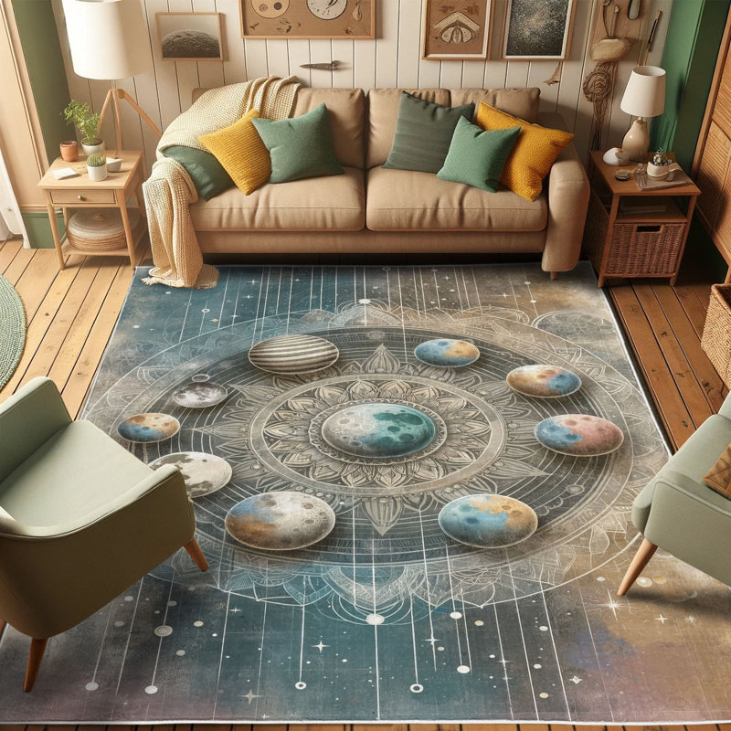 Gray Boho Mandala Planets Decorative Area Rug, 2' 5" x 5'