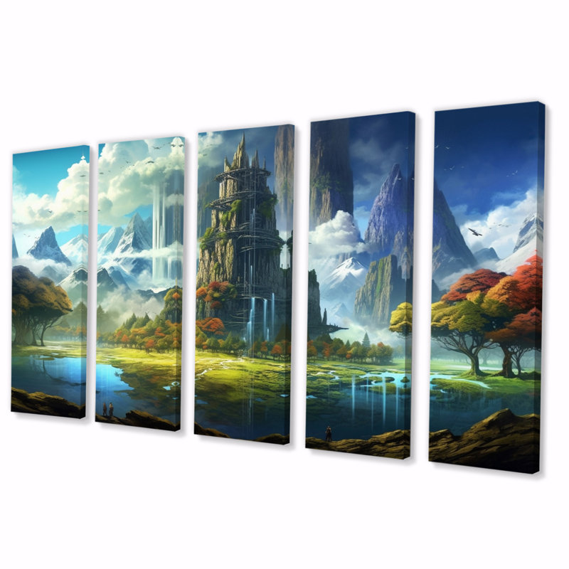 «Fairytale Castle III», impression sur toile - 5 panneaux égaux