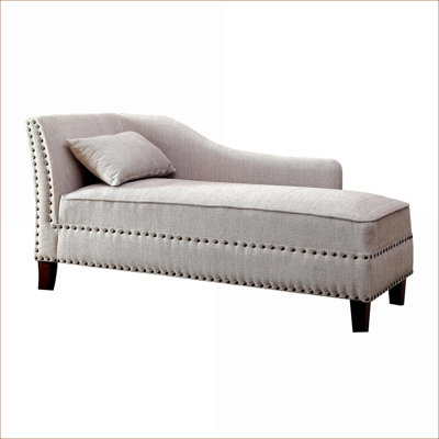 Banc de salon moderne avec garniture cloutée beige en lin et coussin pour adultes