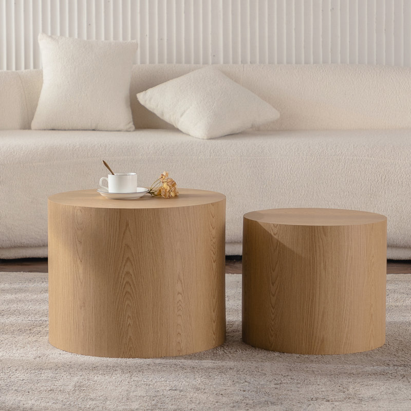 Ensemble de 2 tables basses rondes en bois Nesting, Bois naturel