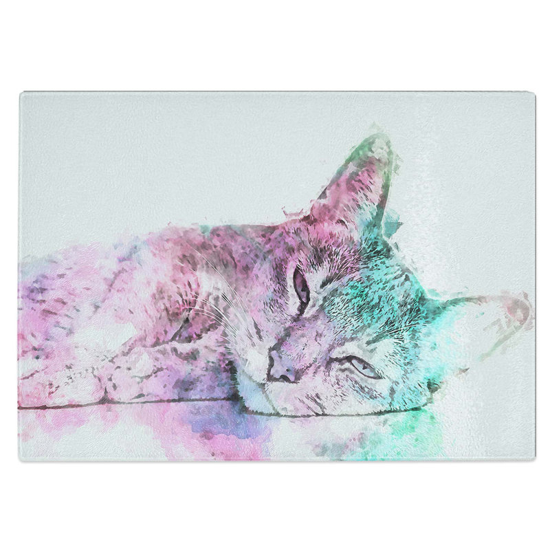 Tempered Glass Abyssinian Cat Chopping Board, 28.5 cm W x 20 cm L