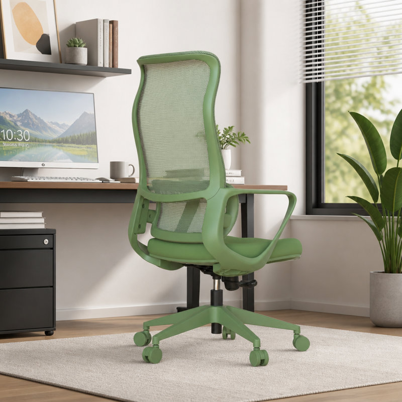 Chaise de bureau ergonomique avec support lombaire ajustable, Vert, Vert