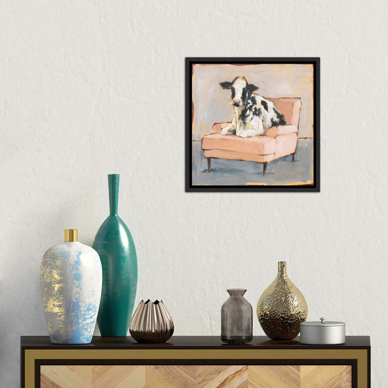 «Moo-Ving In II» par Ethan Harper - reproduction, Cadre noir vieilli, H 37 po x l 37 po x P 1,5 po