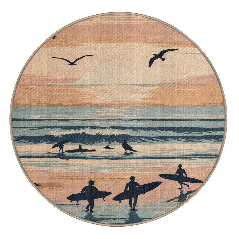 Washable Dawn Patrol Coastal Area Rug, Round 6'