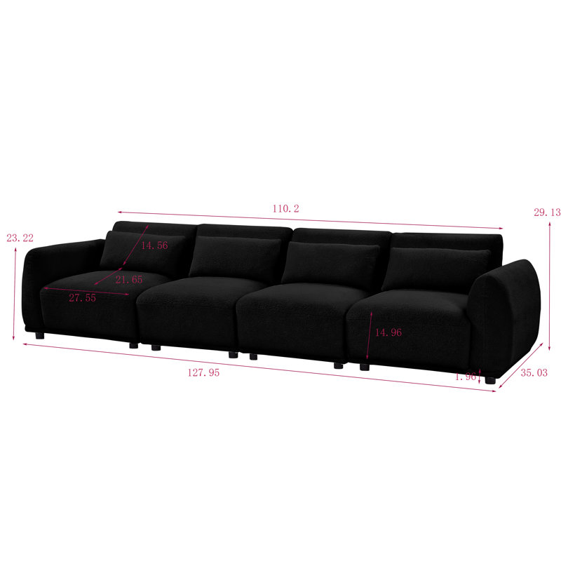 Owades 127.95'' Upholstered Sofa, Black Wool