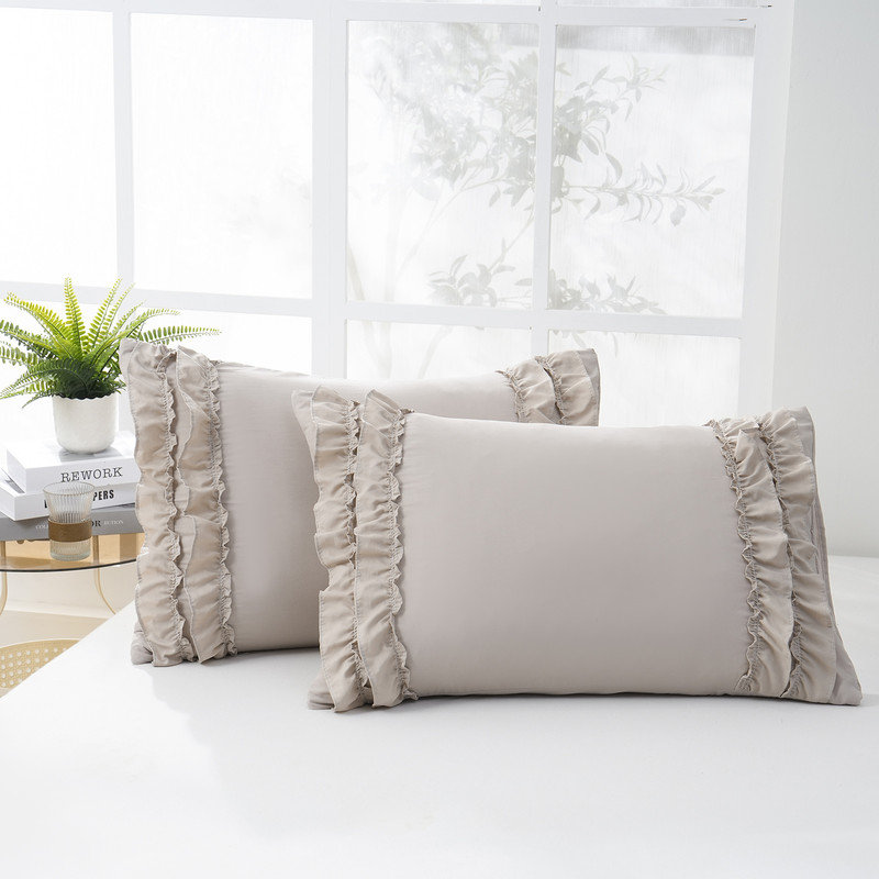 Ruffle King Pillowcases Set of 2,Chic Ruffle Pillow Cases,20x30 inches Taupe Pillow Covers,French Country Vintage Ruffled Pillowcases 2 Pack,Soft Microfiber