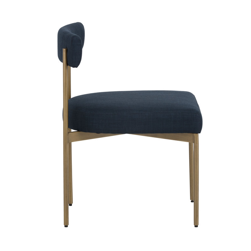Seneca Upholstered Dining Chair, Navy Blue, Antique Brass