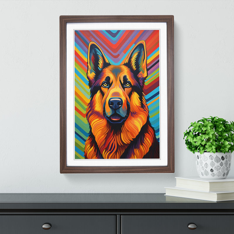 German Shepherd Op - Framed Print, Walnut Framed, 34cm H x 25cm W x 3cm D