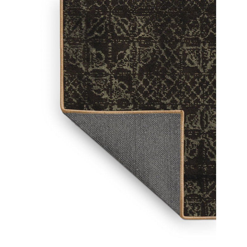 Tapis oriental en laine / polyester tissé à la machine en noir, Rectangle 6 pi x 9 pi