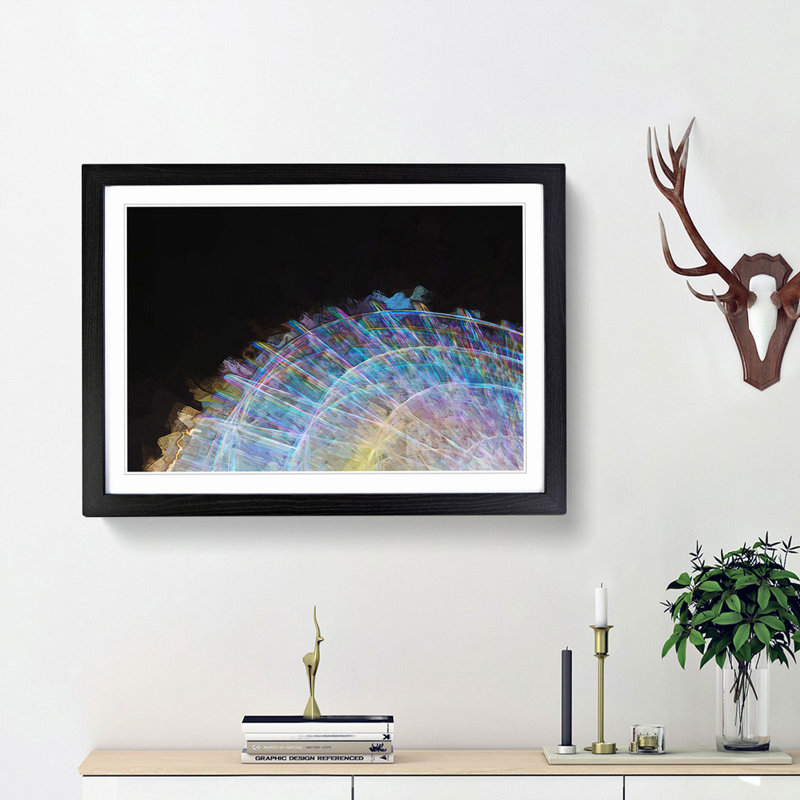Lights of the Ferris Wheel in Abstract - Picture Frame Painting Print, 36cm H x 48cm W x 2cm D, Black Framed