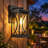 14'' Modern Black Outdoor Wall Lantern, Waterproof Crackle Glass Exterior Porch Sconce